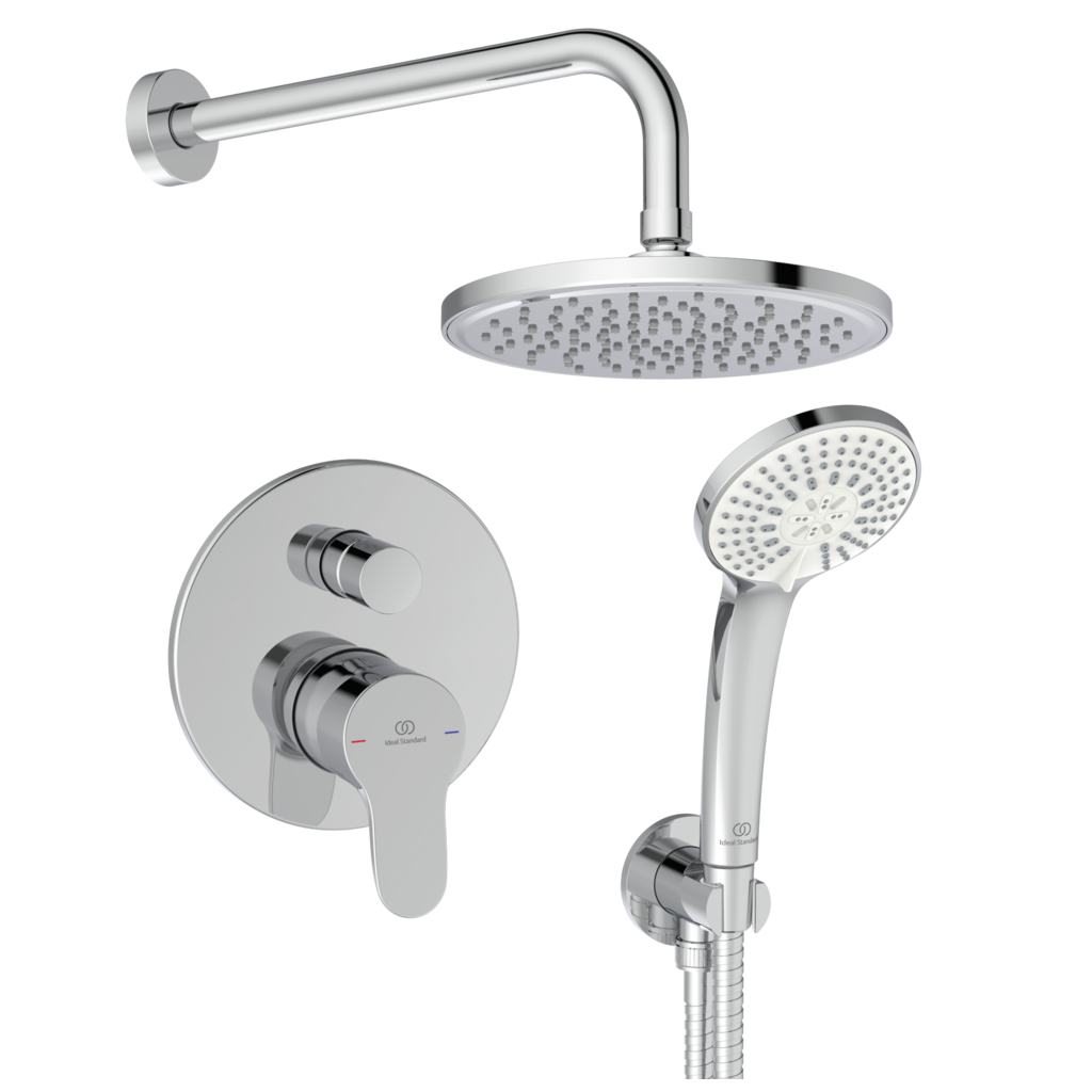 Комплект за вграждане Cerabase - Ideal Standard хромен вграден смесител, душ пита 200mm и ръчен душ за баня KERANOVA