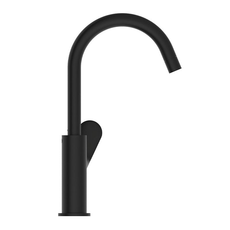 Смесител за умивалник Ceralife O BlueStart черен мат - Ideal Standard, елегантен стоящ смесител с тръбен чучур за баня KERANOVA