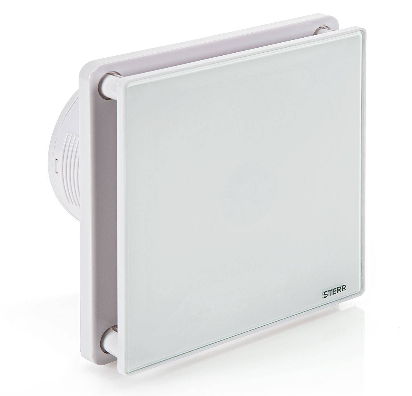 Вентилатор за баня BFS100 - бял панел Sterr, тих 32 dB с възвратна клапа, монтаж стена/таван — онлайн магазин за обзавеждане KERANOVA