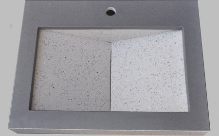 Мивки от технически камък двустепенна мивка с плот от испански технически камък, проект и монтаж KERANOVA за баня