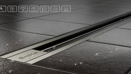 Тънък сифон Confluo Slim Line 45-115 см. линеен сифон за баня с ултра тънка решетка, ниска монтажна височина и висок дебит - KERANOVA