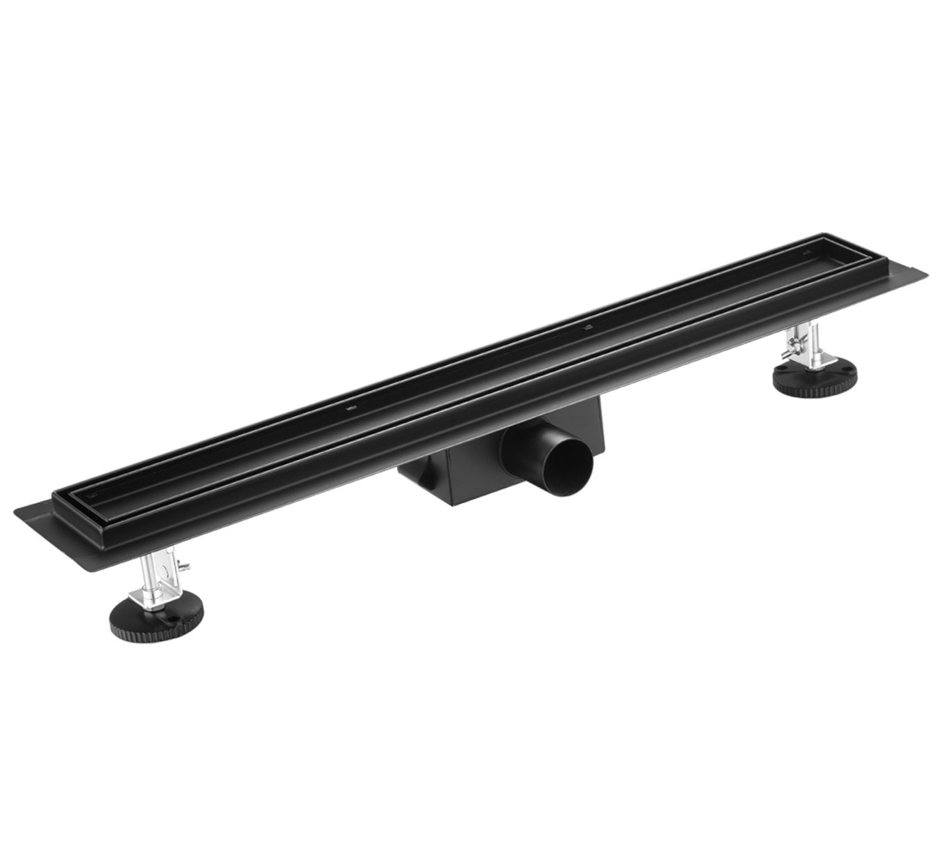 Duplex Next Black за плочка или плътна решетка 50,60,70,80,90 и 100 см. линеен сифон за баня в черно от KERANOVA