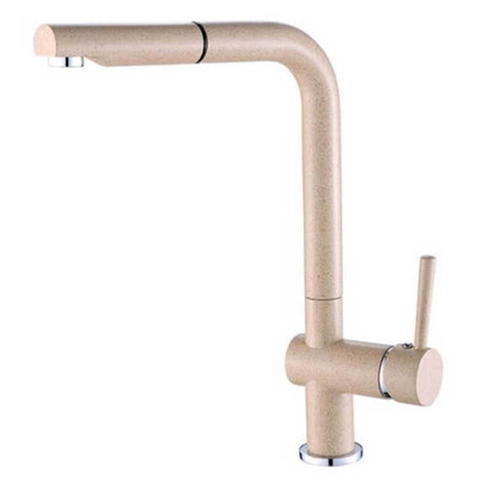 Кухненски смесител Luna Beige Granite изтеглящ - Laveo, едноръкохватков бежов гранитен смесител с изтеглящ душ за кухня