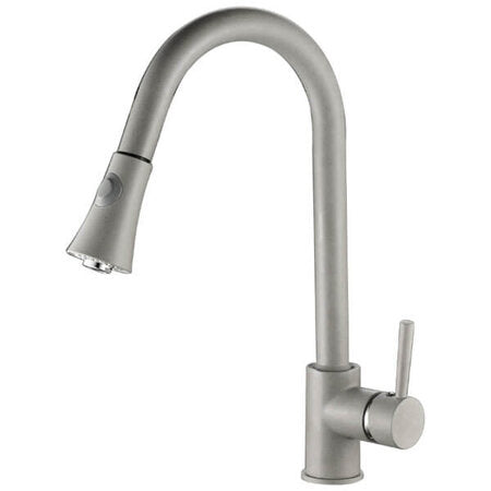 Кухненски смесител Daru Grey Granite изтеглящ - Laveo, едноръкохватков гранитен смесител с изтеглящ душ за кухня, магазин KERANOVA