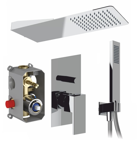 Вграден сет Italia R Quadra Chrome – квадратен душ комплект, ултратънка пита, вграден смесител и слушалка, онлайн магазин KERANOVA