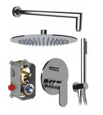 Вграден сет Ponsi Verslia Chrome душ комплект с пита 25 см, месингово рамо 35 см, силиконов шлаух 150 см - KERANOVA