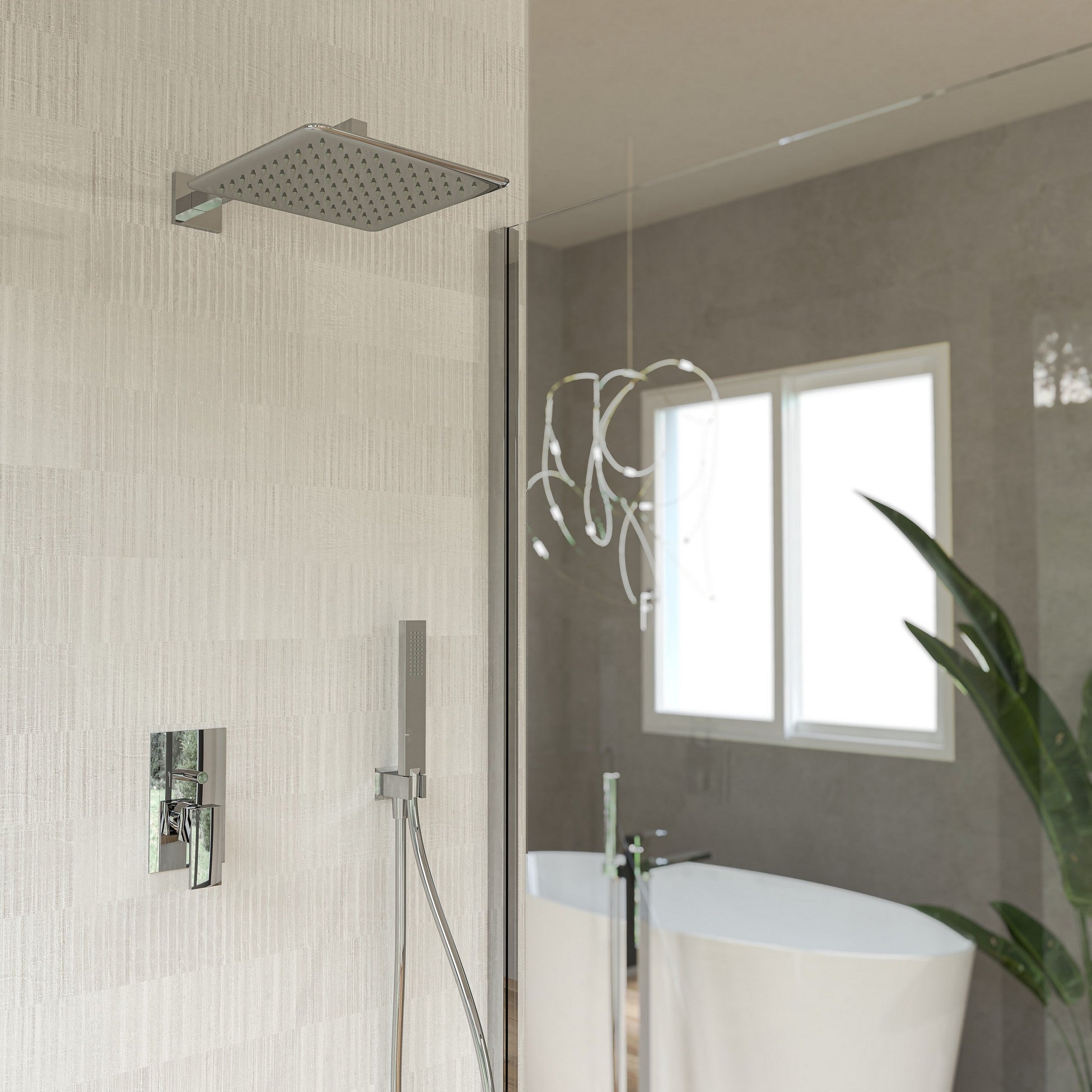 Вграден сет Italia R Chrome квадратен душ комплект с пита 25x25 см, стенен душ рамо и смесител за вграждане - KERANOVA