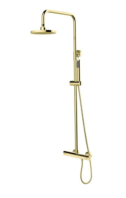 Термостатична душ колона Decco Illusion Gold - златиста душ колона с термостат, ръчен душ и душ пита за баня от KERANOVA