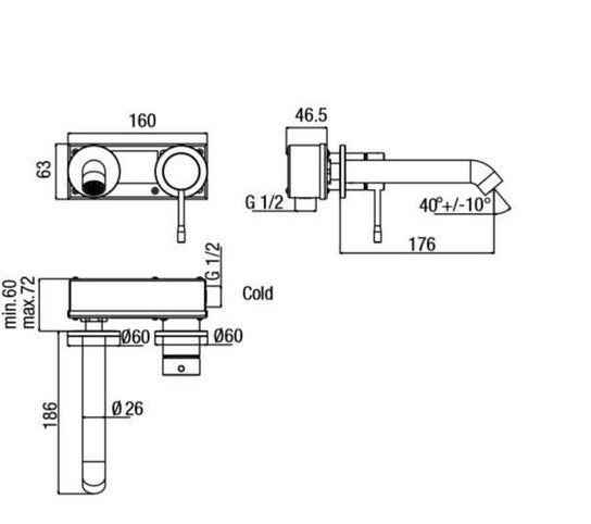 Alpi Blue White вграден за мивка - технически чертеж и размери на вграден смесител Alpi Blue White, онлайн магазин KERANOVA