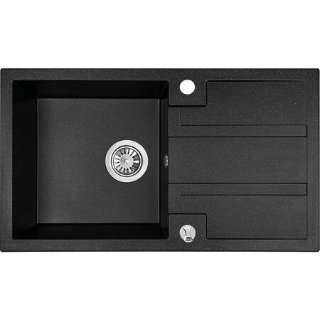 Кухненска мивка Barbados 76х44 см. - 2 цвята. Гранитна мивка Black SBB 711T с отцедник, сифон с бутон, за шкаф 50 см. - KERANOVA