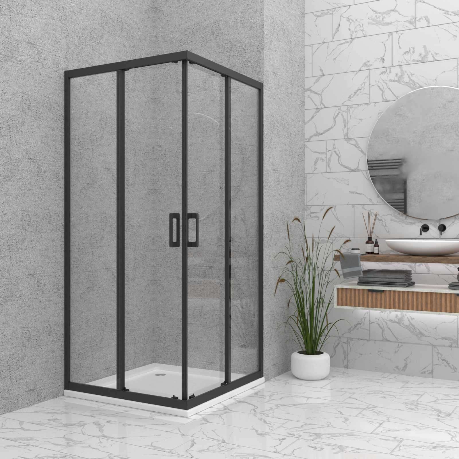 Душ кабина Bella S Black - 90x90 см. с черен алуминиев профил, 6 мм прозрачно закалено стъкло, магнитни уплътнения, височина 195 см - KERANOVA