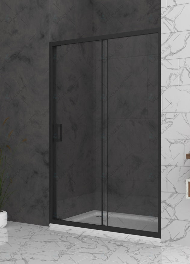 Bella W1 Black - 117-122 см. - черен профил душ параван с една плъзгаща се врата, 6 мм закалено стъкло, височина 195 см, KERANOVA