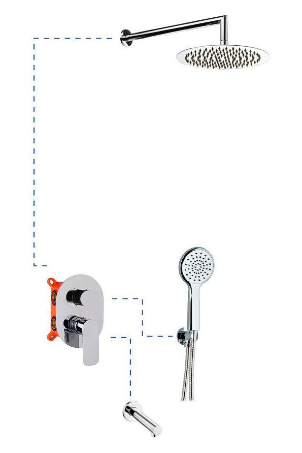 Вградена душ система с чучур Beta - Aquagrif вградено тяло, дъждова пита Ф25 см, ръчен душ и чучур за баня - KERANOVA онлайн магазин