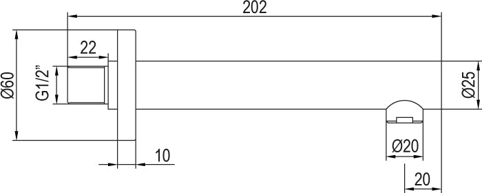 Вградена душ система с чучур Beta - Aquagrif диаграма размери 202мм душ чучур рамо Ø25mm онлайн магазин KERANOVA