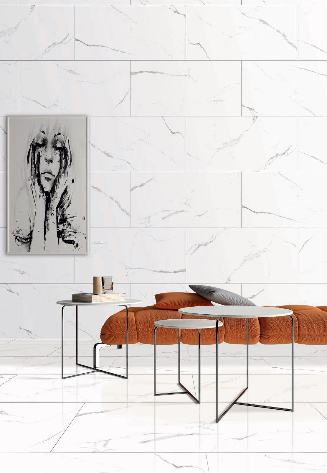 Bianco River 60x120 - Qua полиран гранитогрес с декор на естествен мрамор, интериорна визия за баня, KERANOVA онлайн магазин