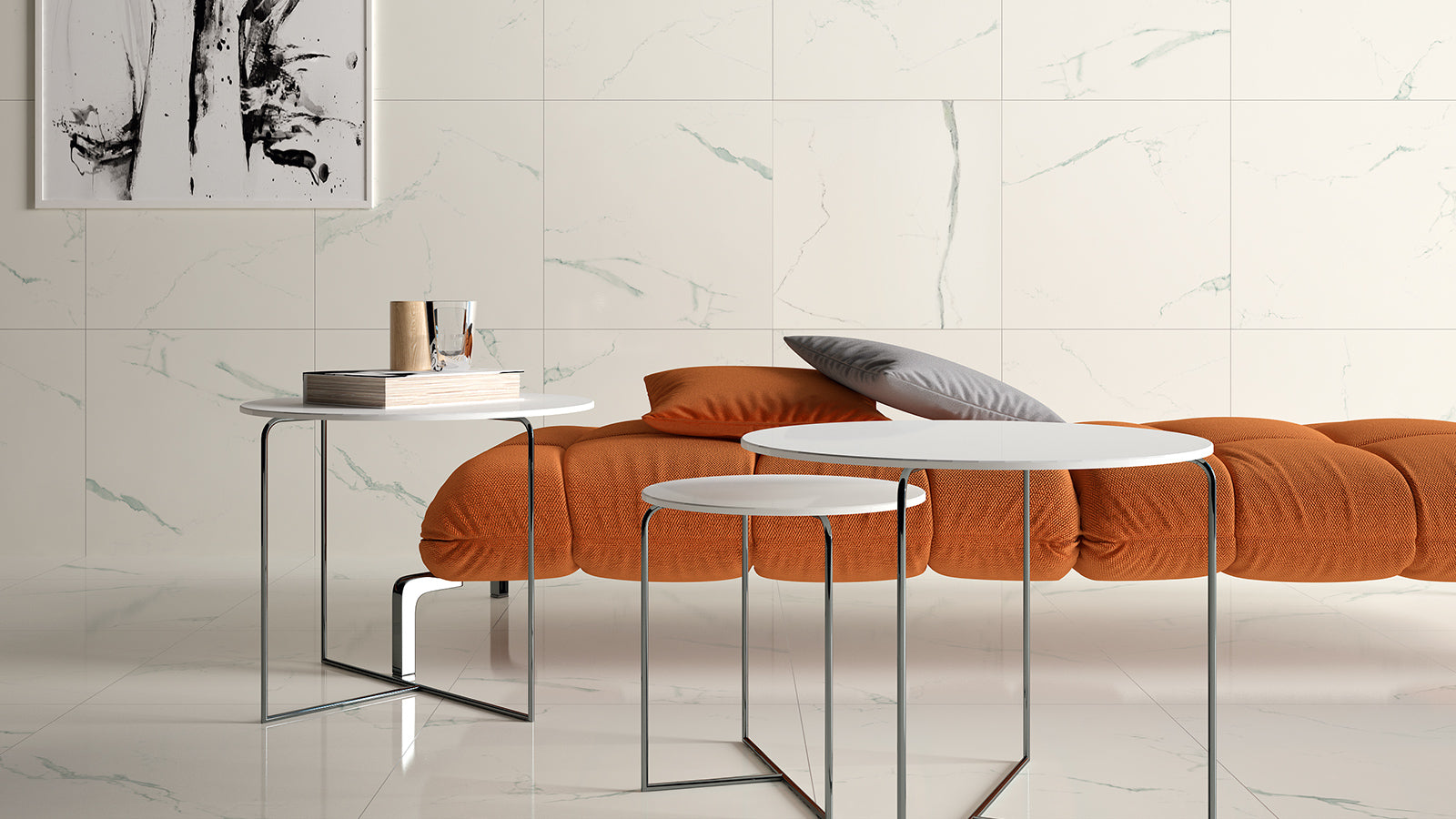 Bianco River 60x120 - Qua полиран гранитогрес с декор естествен мрамор, модел за баня от KERANOVA онлайн магазин