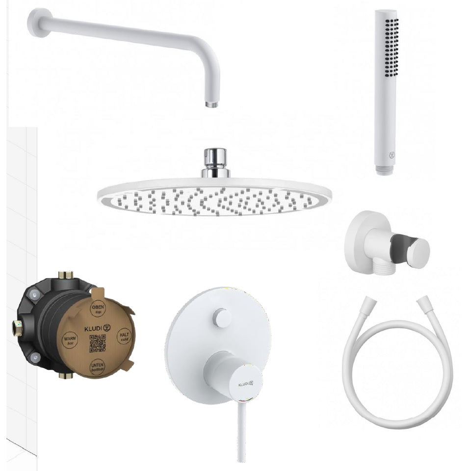 Вградена душ система Kludi Bozz White Bath Slim Boxx - бяла комплектна душ система за баня, онлайн магазин KERANOVA