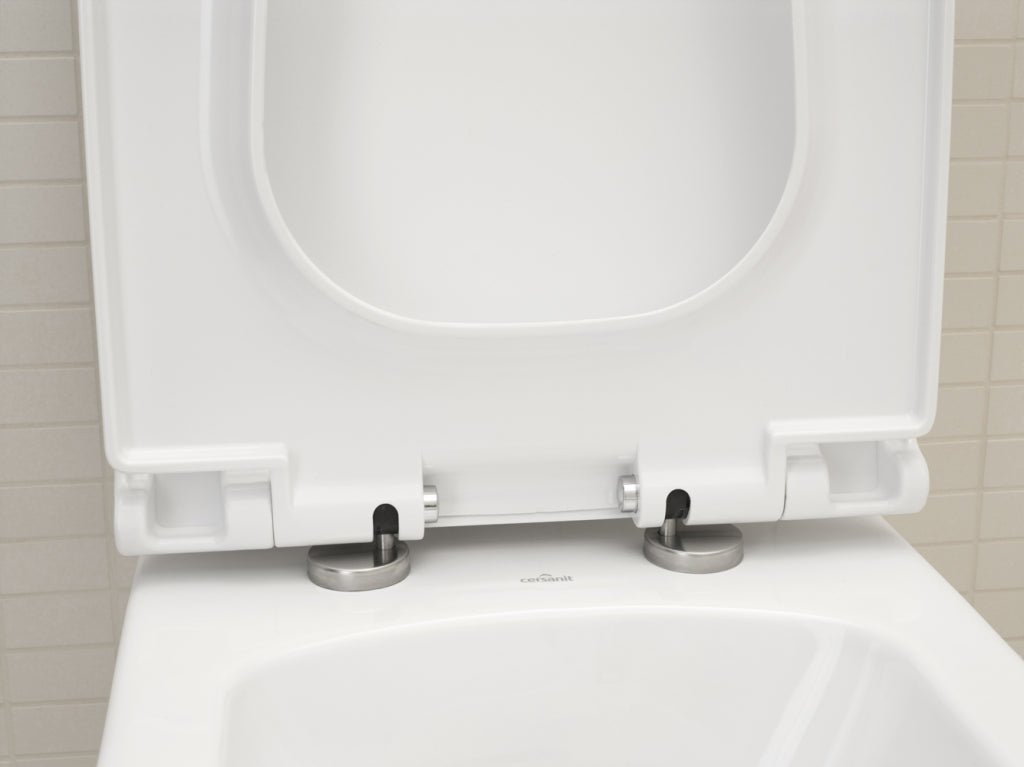 Тоалетна без ръб Colour Clean ON Cersanit снежно бяла тоалетна чиния с луксозен капак със забавено падане - KERANOVA