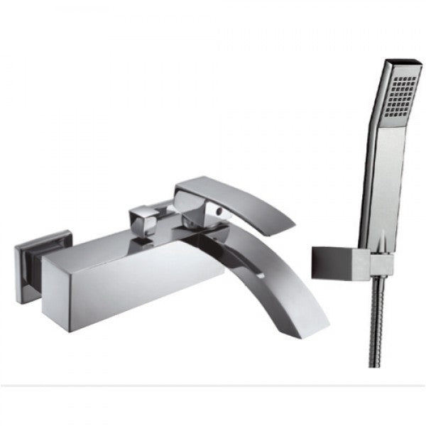 Смесител за вана/душ Ginko - стенен хромиран смесител с чучур, слушалка, шлаух и държач от онлайн магазин за обзавеждане за бани KERANOVA
