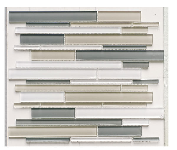 Glass Mix Strip Mosaic WHITE 29,9х30,5 см. Стъклена мозайка ленти 2,5х0,8 см бял нюанс за баня KERANOVA онлайн магазин