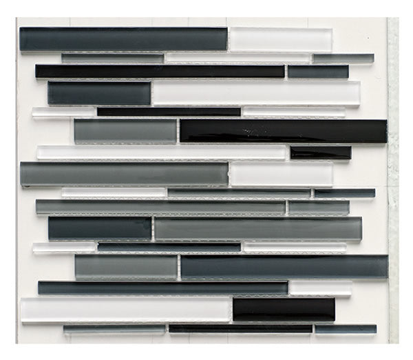 Glass Mix Strip Mosaic BLACK 29,9х30,5 см. - стъклена мозайка ленти в черно, сиви и прозрачни за баня KERANOVA