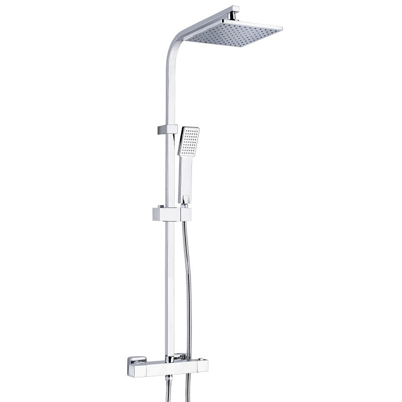 Квадратна душ колона Thermostatic с душ пита 20x20 см, ръчен душ и 150 см PVC шлаух - онлайн магазин за бани KERANOVA