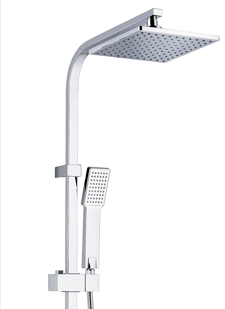 Квадратна душ колона Thermostatic с термостат, квадратна душ пита 20x20 см, ръчен душ и 150 см PVC шлаух - KERANOVA онлайн магазин