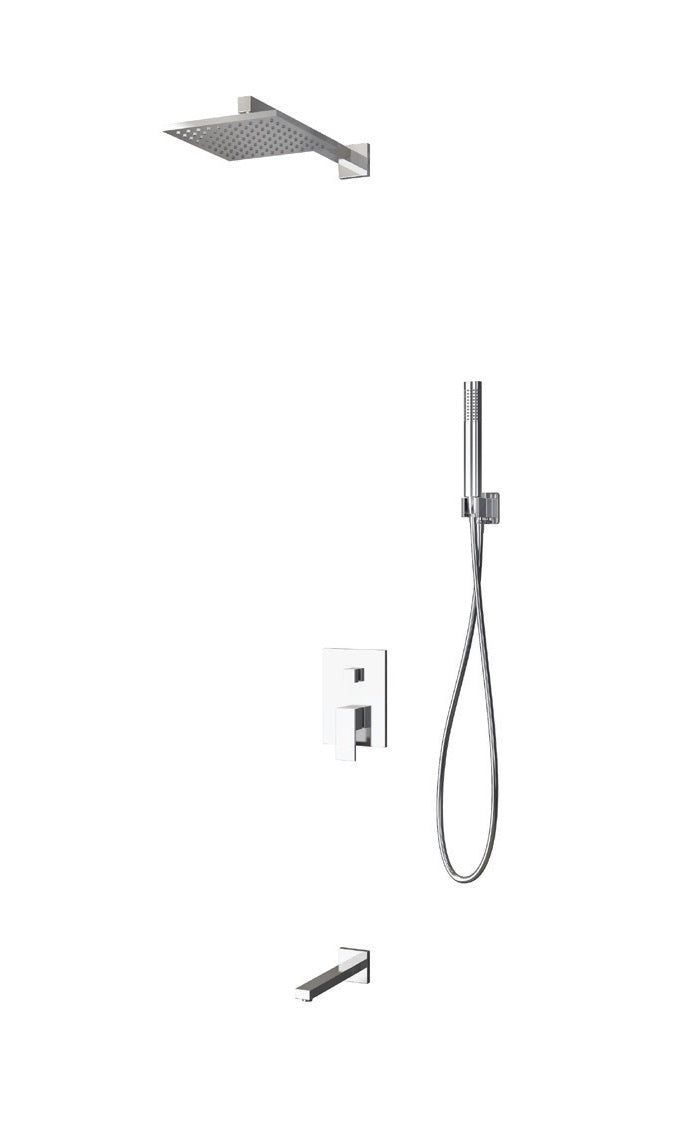 Квадратна душ система с чучур от Италия, вграден смесител, ръчен душ и месингов чучур – онлайн магазин за обзавеждане за бани KERANOVA