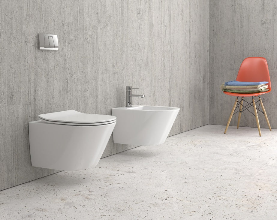 Конзолна тоалетна Sorrento Rimless на стената, бял модерен дизайн за онлайн магазин за обзавеждане за бани KERANOVA