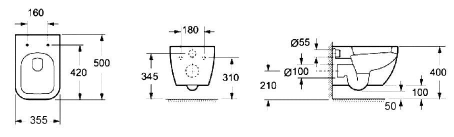 Конзолна тоалетна Legend - технически размери и монтажни схеми за онлайн магазин KERANOVA