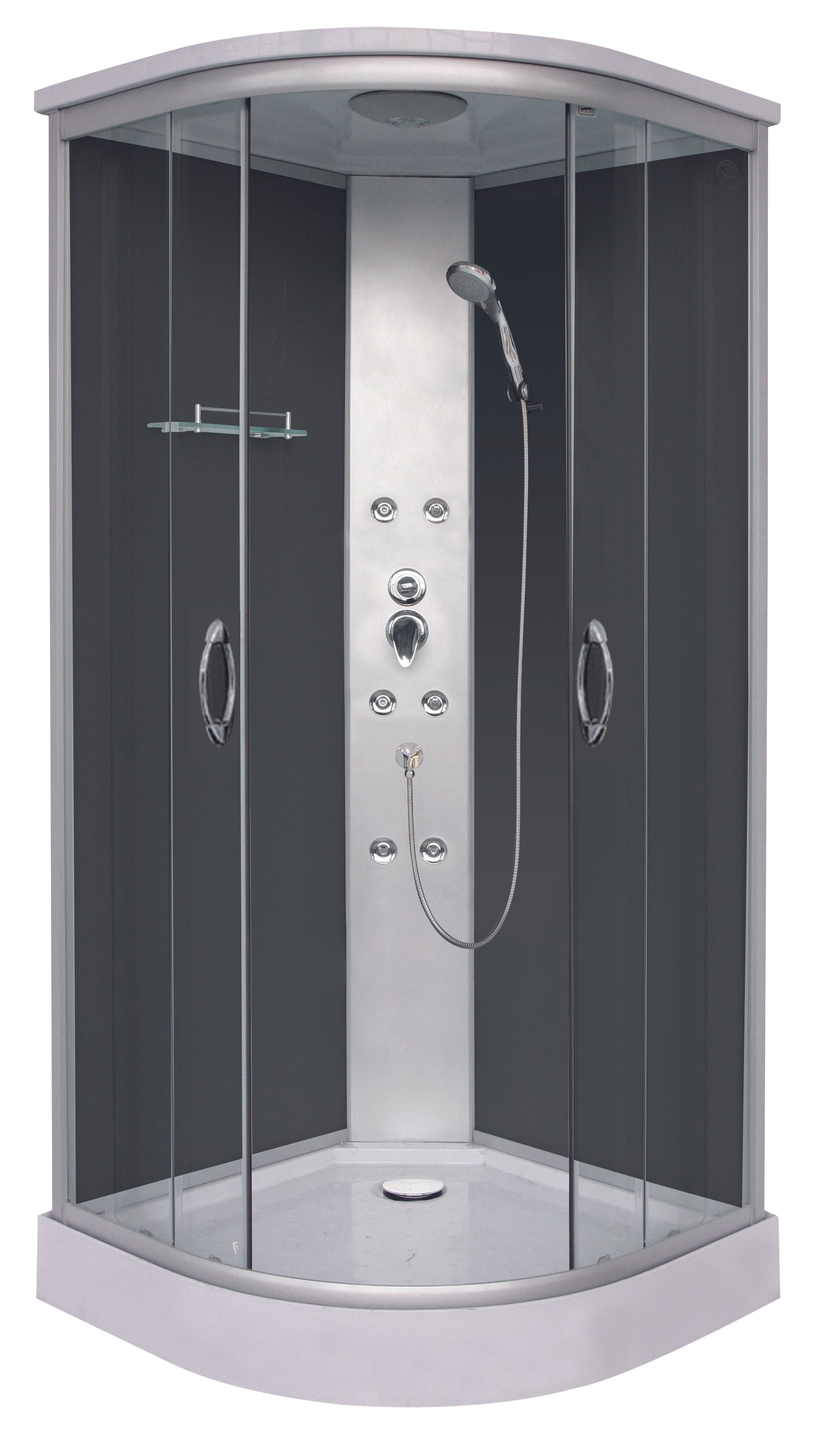 Душ кабина Punto 90х90 см. със стъклена полица, 6 хидромасажни дюзи, подвижна душ слушалка и алуминиеви профили - KERANOVA онлайн магазин