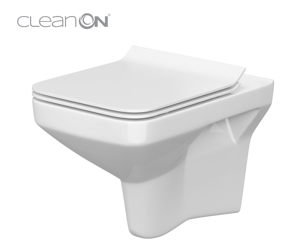 Тоалетна без ръб Como Clean ON Cersanit - снежно бяла тоалетна чиния с Clean ON, луксозна седалка, антибактериална, KERANOVA