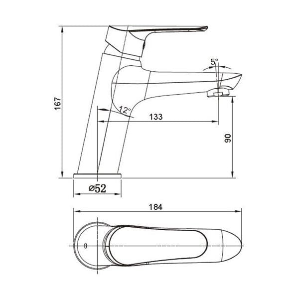 Смесител за мивка Cph - технически чертеж с размери, хром, керамичен механизъм, гаранция 5 години, онлайн магазин KERANOVA