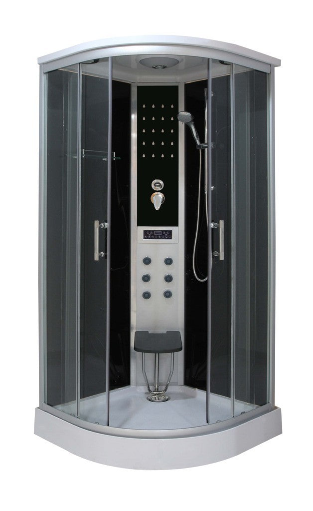 Парна душ кабина Relax 90х90 см. със стъклена етажерка, радио, LED осветление, 6 хидромасажни дюзи и подвижна седалка - KERANOVA