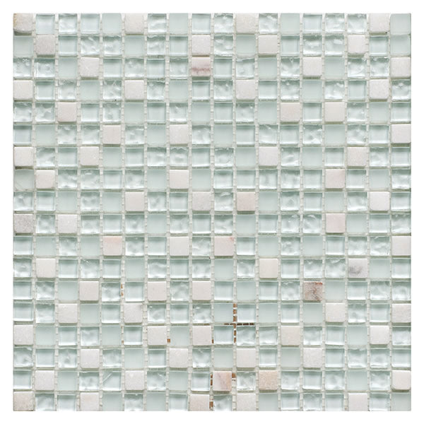 Glass & Stone Mix Mosaic WHITE 30,5х30,5 см. - стъклена и каменна мозайка 30,5x30,5 см за баня, онлайн магазин за обзавеждане за бани KERANOVA