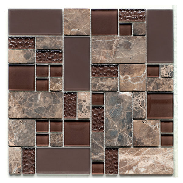 Glass & Stone Mix Mosaic Brown 29,8х29,8 см. - стъклена и каменна мозайка Brown за бани от KERANOVA