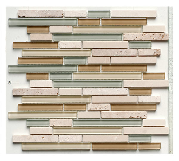 Glass & Stone Mix Strip Mosaic CREAM 30,5х30,5 см. – стъклена мозайка лентиран микс в кремови нюанси за баня, онлайн магазин KERANOVA