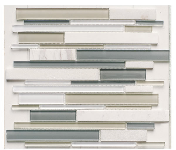 Glass & Stone Mix Strip Mosaic WHITE 29,9х30,5 см. - стъклена мозайка ленти в бяло за баня KERANOVA онлайн магазин