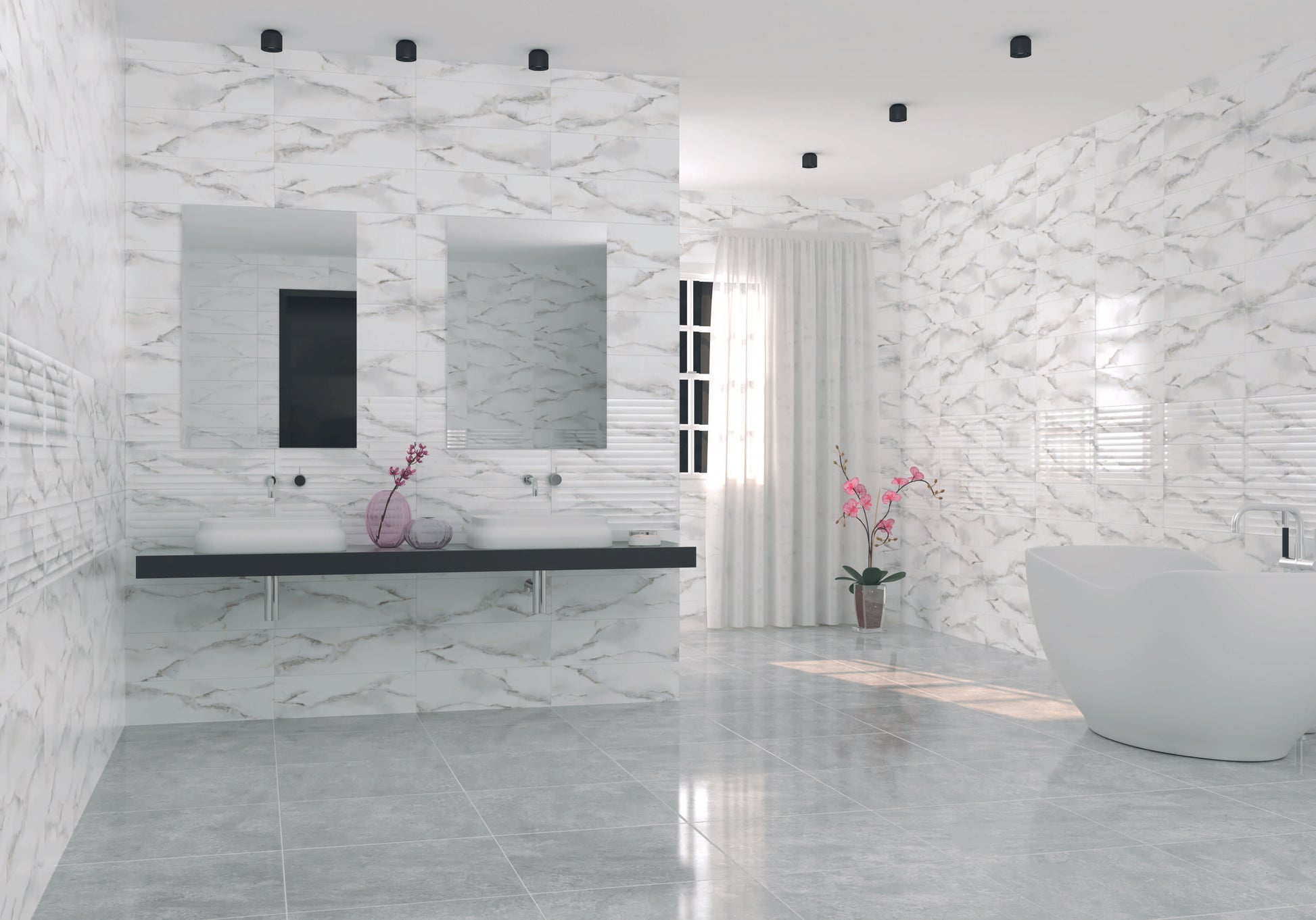 Баня Carrara MAT 20x60 - Apolo Ceramicas: елегантна баня с мраморни бели Carrara плочки 20x60, матов финиш, онлайн магазин за обзавеждане за бани KERANOVA