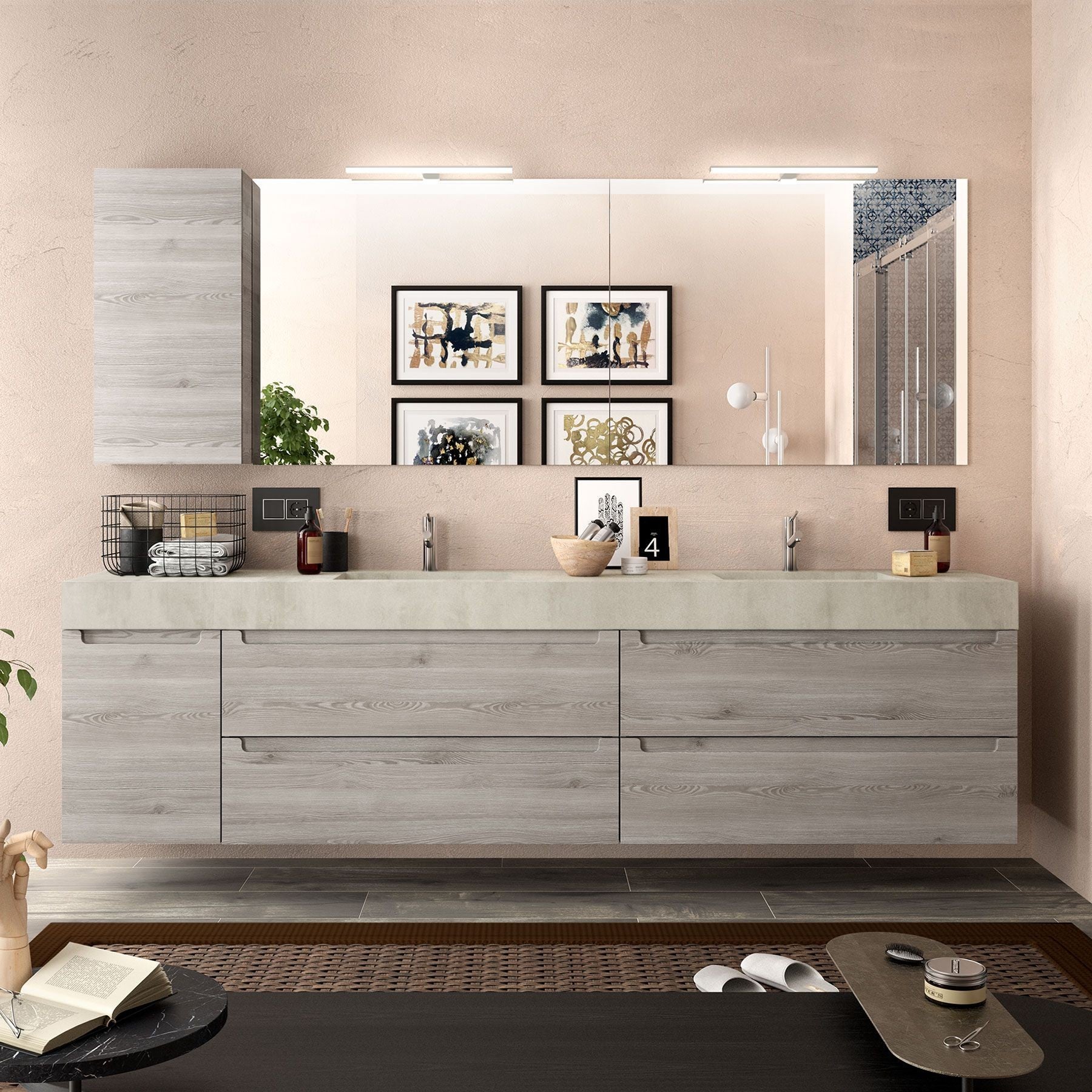 Плот Compakt с излято корито в 5 различни декора - модерен бежов HPL плот за баня от KERANOVA, персонализиран размер 60-250 см