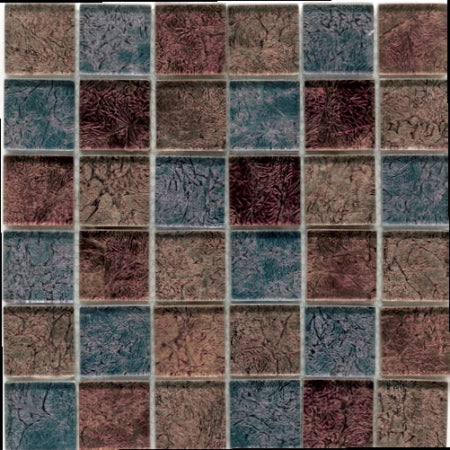 Стъклена мозайка D13 - бежово-бордо-синя закалена мозайка 30.5x30.5 см за баня от KERANOVA