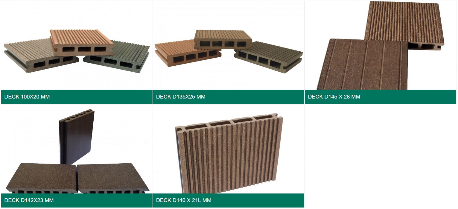 WPC декинг и цялостно оборудване - различни профили и цветове на дъски за градина и тераса от KERANOVA