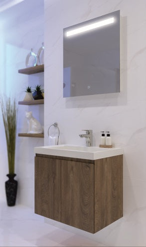 Серия Denver 60 см. висящ шкаф PVC HPL с мивка Moduo Slim 60 и огледало с LED осветление и TOUCH бутон - KERANOVA