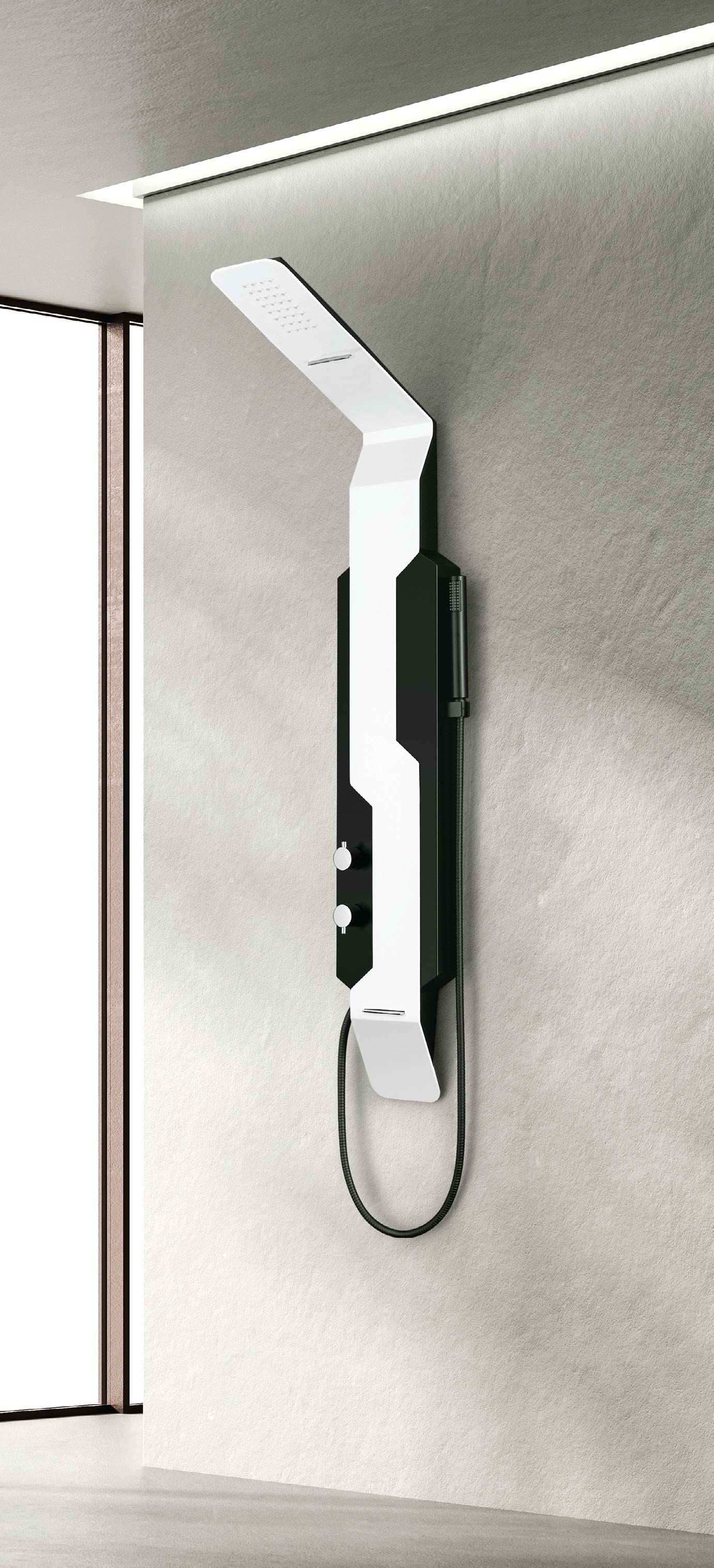 Dolmen прав/ъглов монтаж - Oasis Star /Испания/ душ панел бяло и черно, термостатичен смесител, ръчен душ, KERANOVA