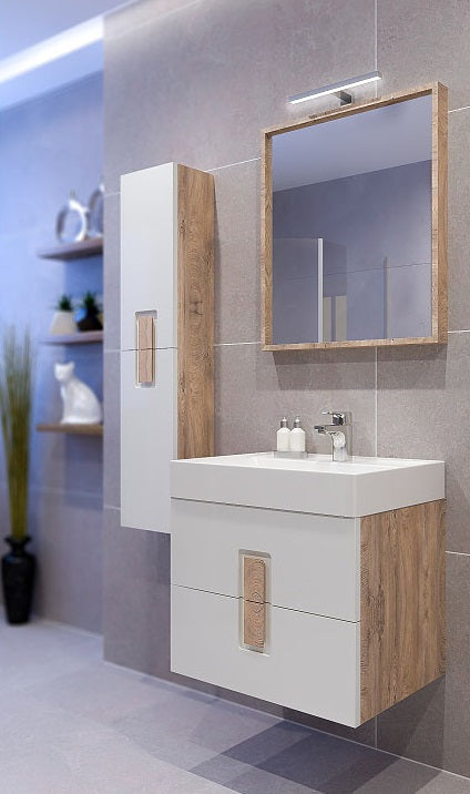 Серия Дърбан 60 см. бял PVC шкаф с HPL покритие 5414, мивка Sharp 60 и огледало с LED - KERANOVA онлайн магазин