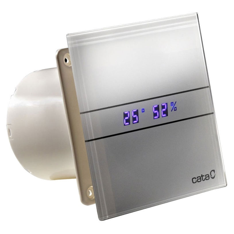 Cata E-100 GTH бяло стъкло и дисплей - луксозен вентилатор за баня с дисплей, датчик за влажност и таймер | KERANOVA