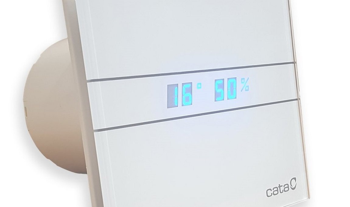 Cata E-100 GTH бяло стъкло и дисплей - луксозен вентилатор за баня с дисплей, датчик за влажност и таймер | KERANOVA