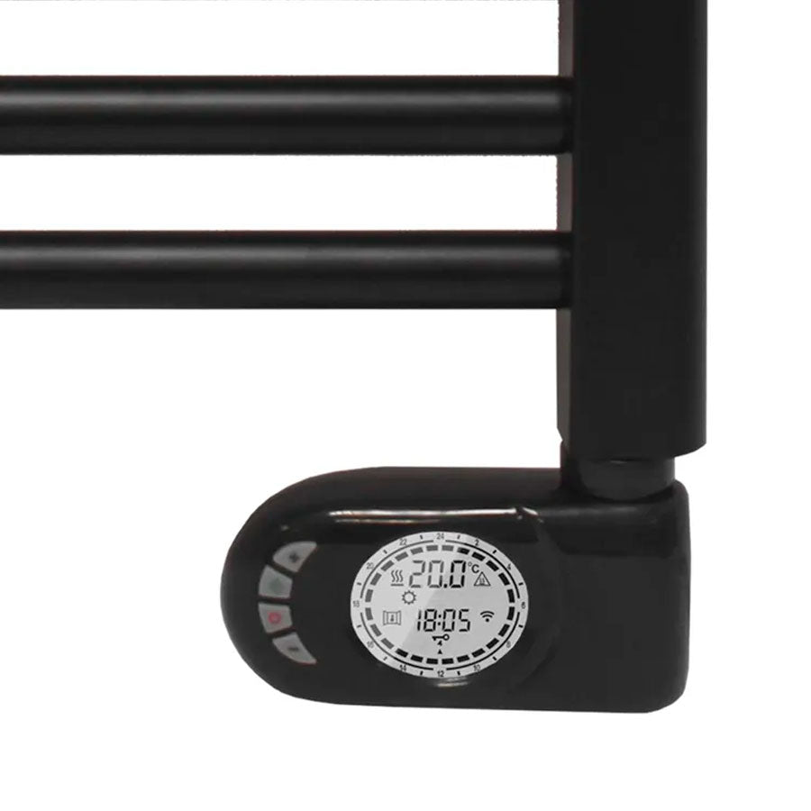 Електрическа лира Crystal E-Jade Matt Black 40x72 и 48x92 см. — черна стоманена електрическа лира с дигитален термостат и управление (KERANOVA)