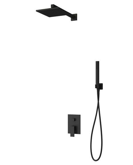 Комплект Delos Nero - Praxis Rubinetterie черен мат комплект вграден душ с квадратна ABS глава 20,8 см и ръчен душ за баня KERANOVA