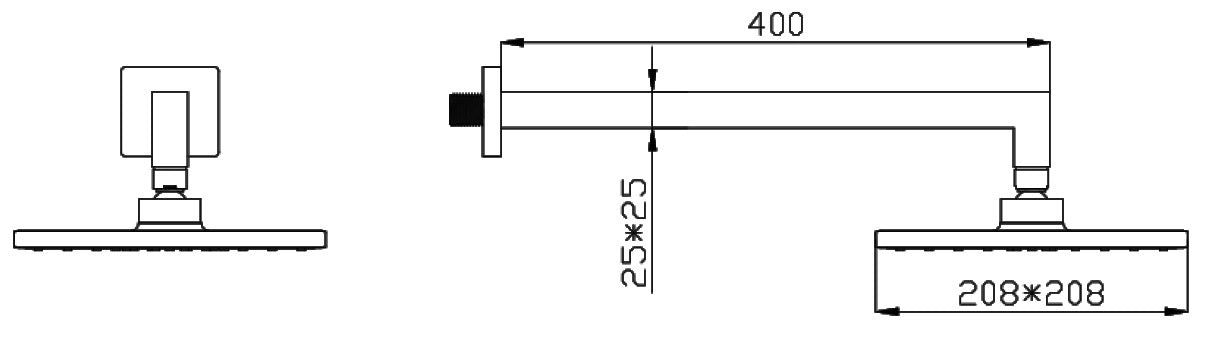 Комплект Delos Nero - Praxis Rubinetterie черен мат душ пита 208x208 мм метално рамо 40 см за баня KERANOVA
